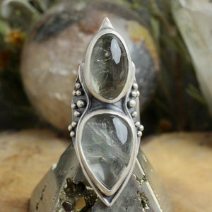 Warrior Shield Ring //  Double Green Quartz - Size 9