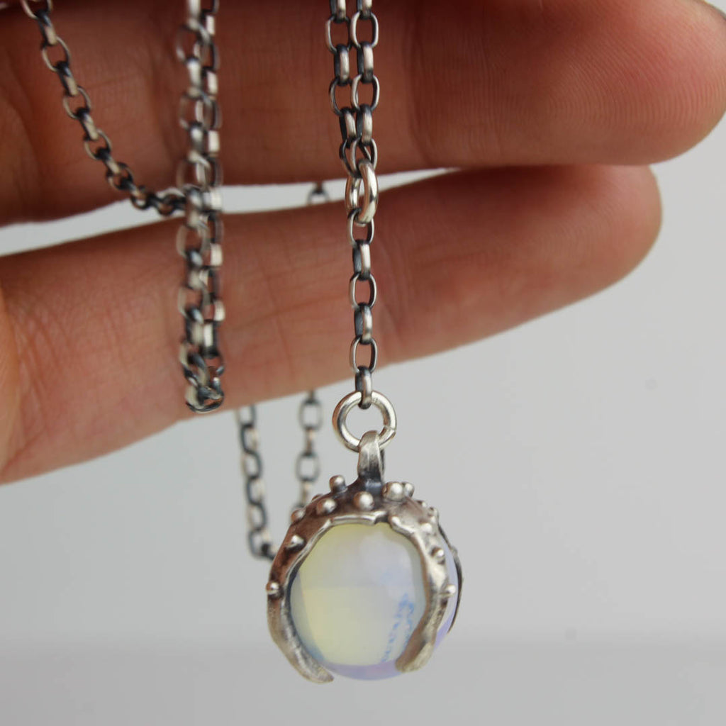 Sorceress Crystal Ball Lariat Necklace- Opalite - Antiqued - Acid Queen Jewelry