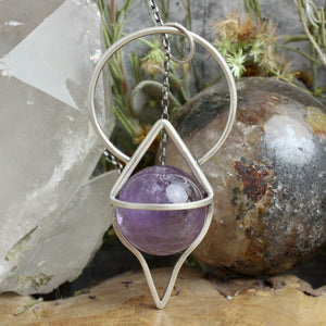 Crystal Ball Pendulum Necklace // Amethyst