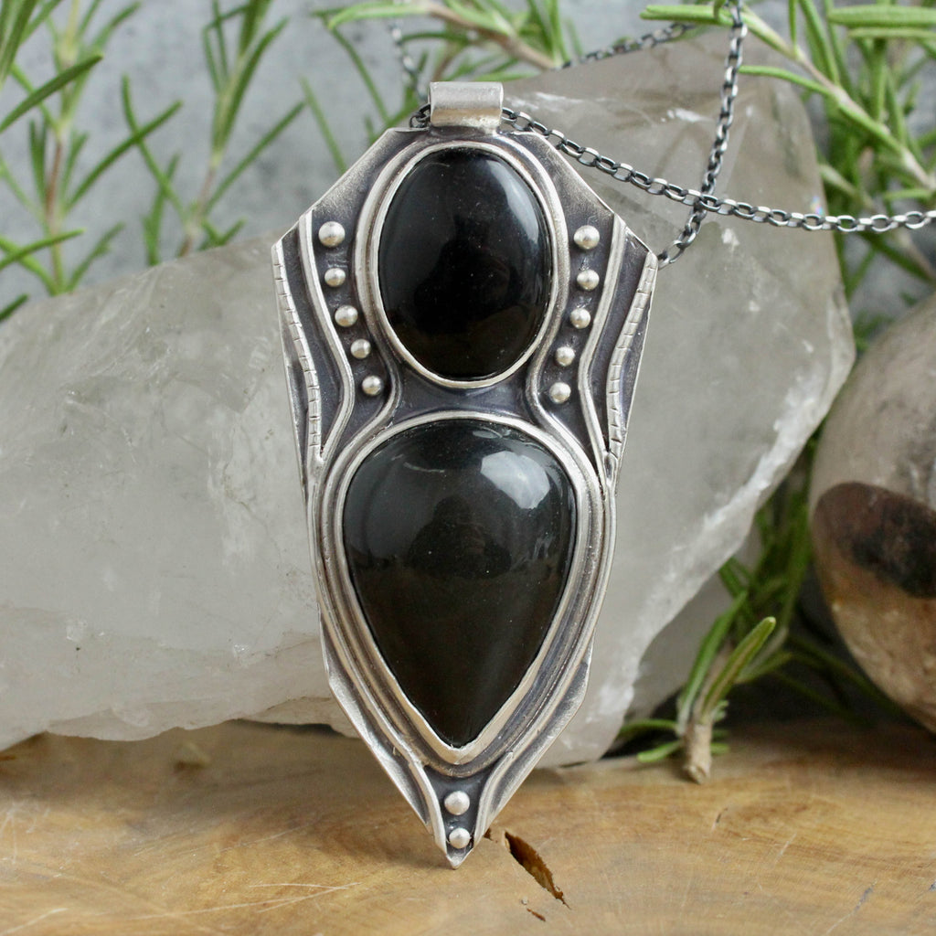 Voyager Shield Necklace // Obsidian Sheen + Onyx - Acid Queen Jewelry