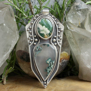 Voyager Shield Necklace // Double Moss Agate