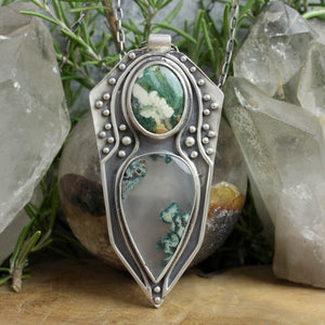 Voyager Shield Necklace // Double Moss Agate