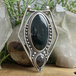 Voyager Shield Necklace // Moss Agate + Lodolite