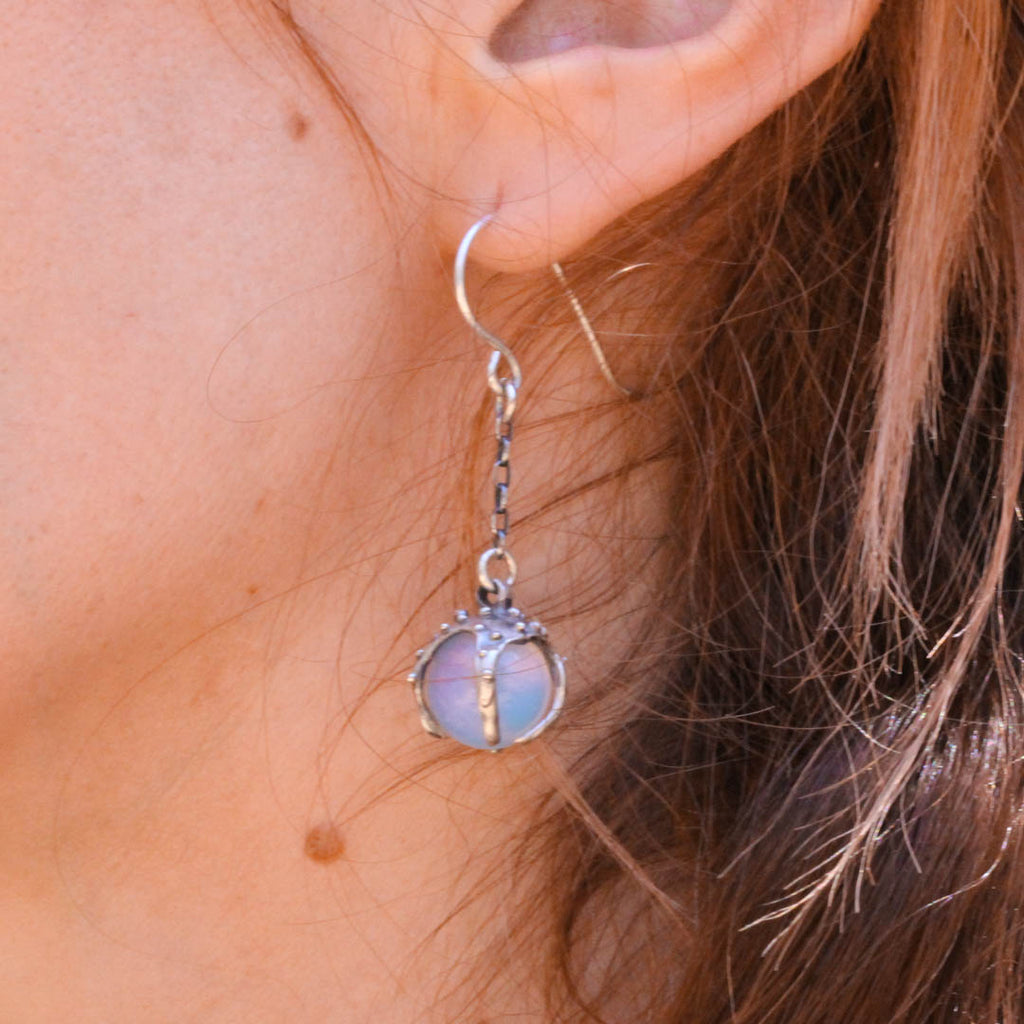 Sorceress Crystal Ball Earrings - Opalite - Antiqued - Acid Queen Jewelry