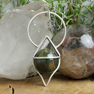 Crystal Ball Pendulum Necklace // Bloodstone