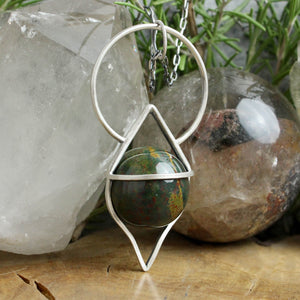 Crystal Ball Pendulum Necklace // Bloodstone