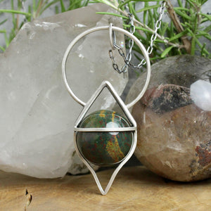 Crystal Ball Pendulum Necklace // Bloodstone