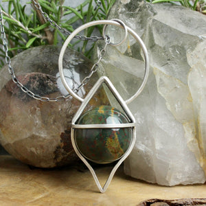 Crystal Ball Pendulum Necklace // Bloodstone