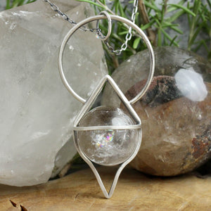 Crystal Ball Pendulum Necklace // Rainbow Quartz
