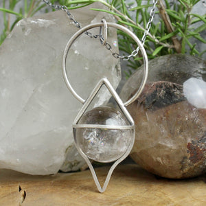 Crystal Ball Pendulum Necklace // Rainbow Quartz