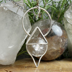 Crystal Ball Pendulum Necklace // Rainbow Quartz