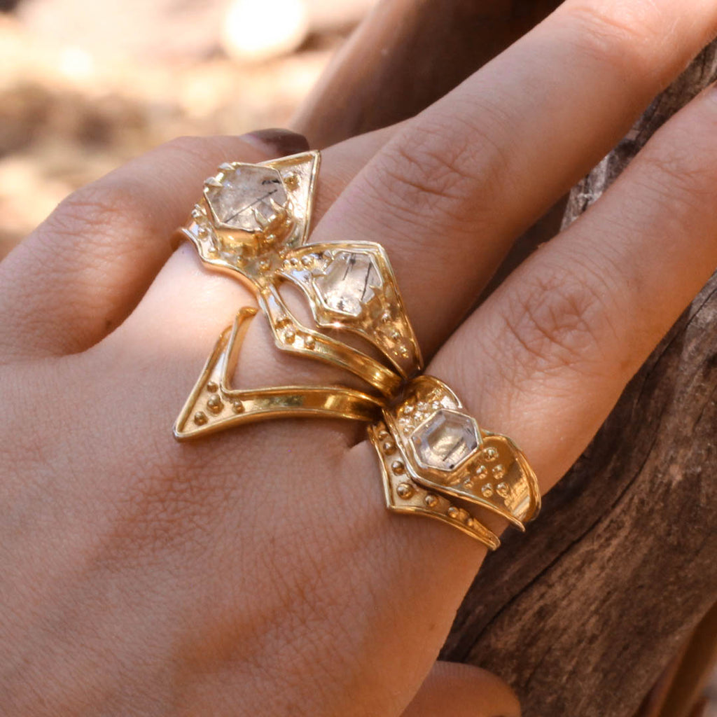 Shakti Ring - Tourmalated Quartz - 14K Gold - Acid Queen Jewelry