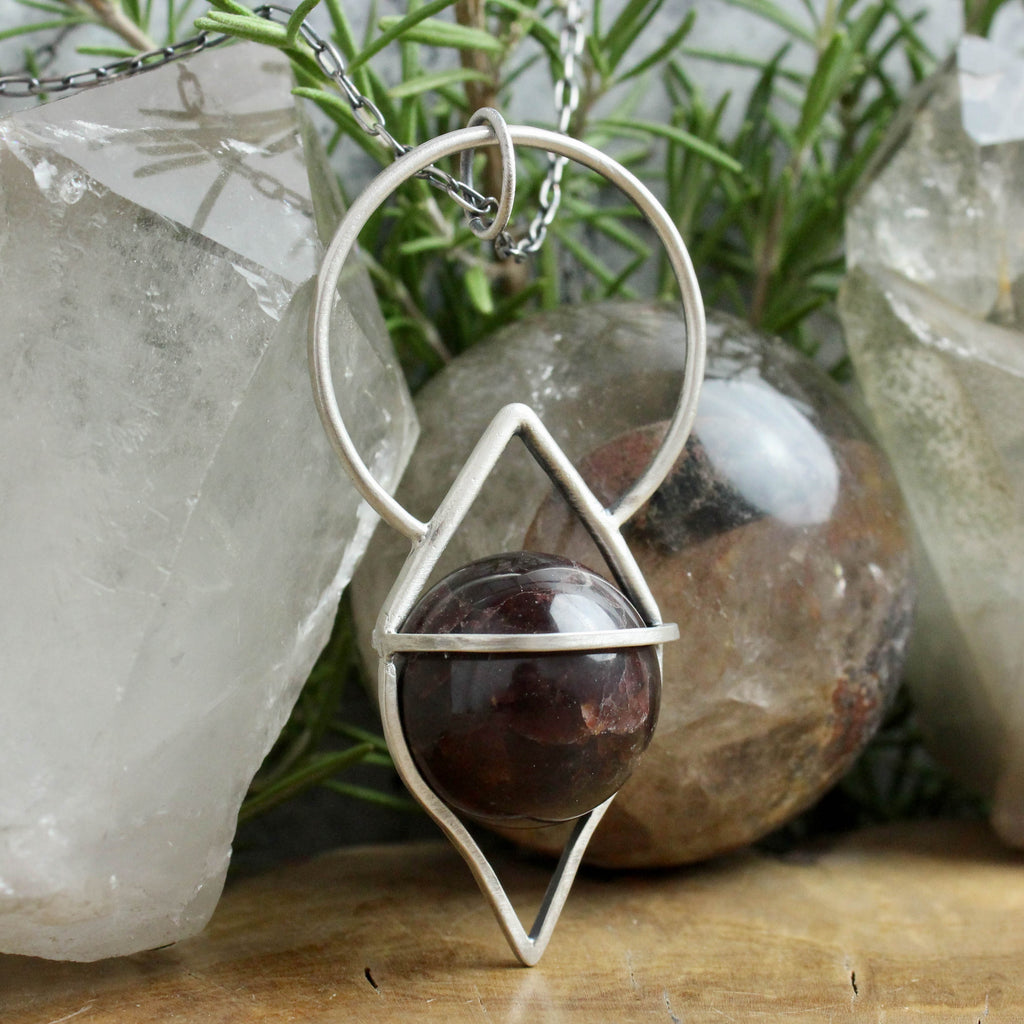 Crystal Ball Pendulum Necklace // Garnet - Acid Queen Jewelry