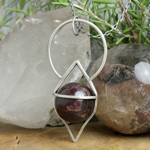 Crystal Ball Pendulum Necklace // Garnet