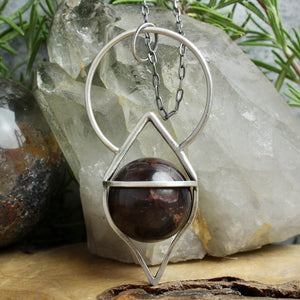Crystal Ball Pendulum Necklace // Garnet