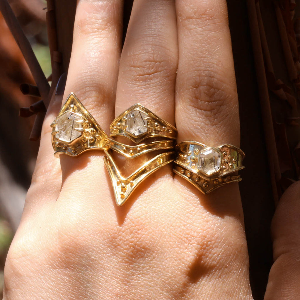 Venus Ring - Tourmalated Quartz- 14K Gold - Acid Queen Jewelry