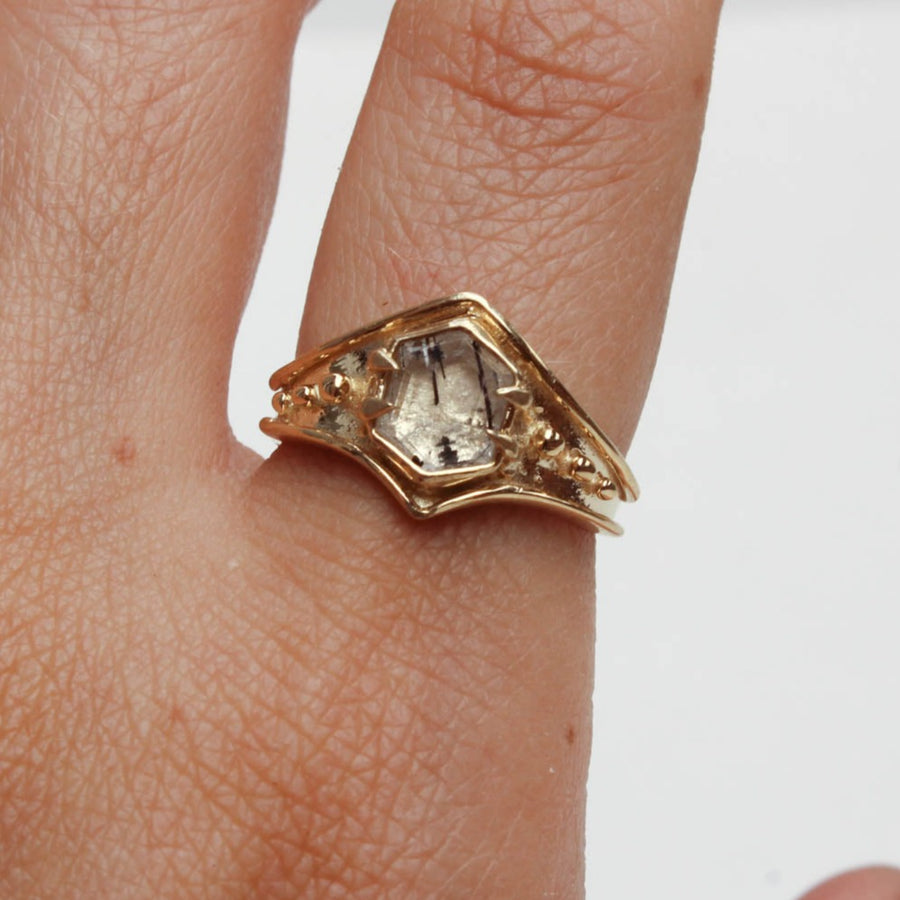 Venus Ring - Tourmalated Quartz- 14K Gold