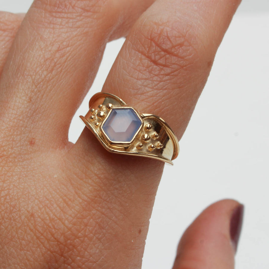 Isis Ring - Blue Chalcedony - 14K Gold