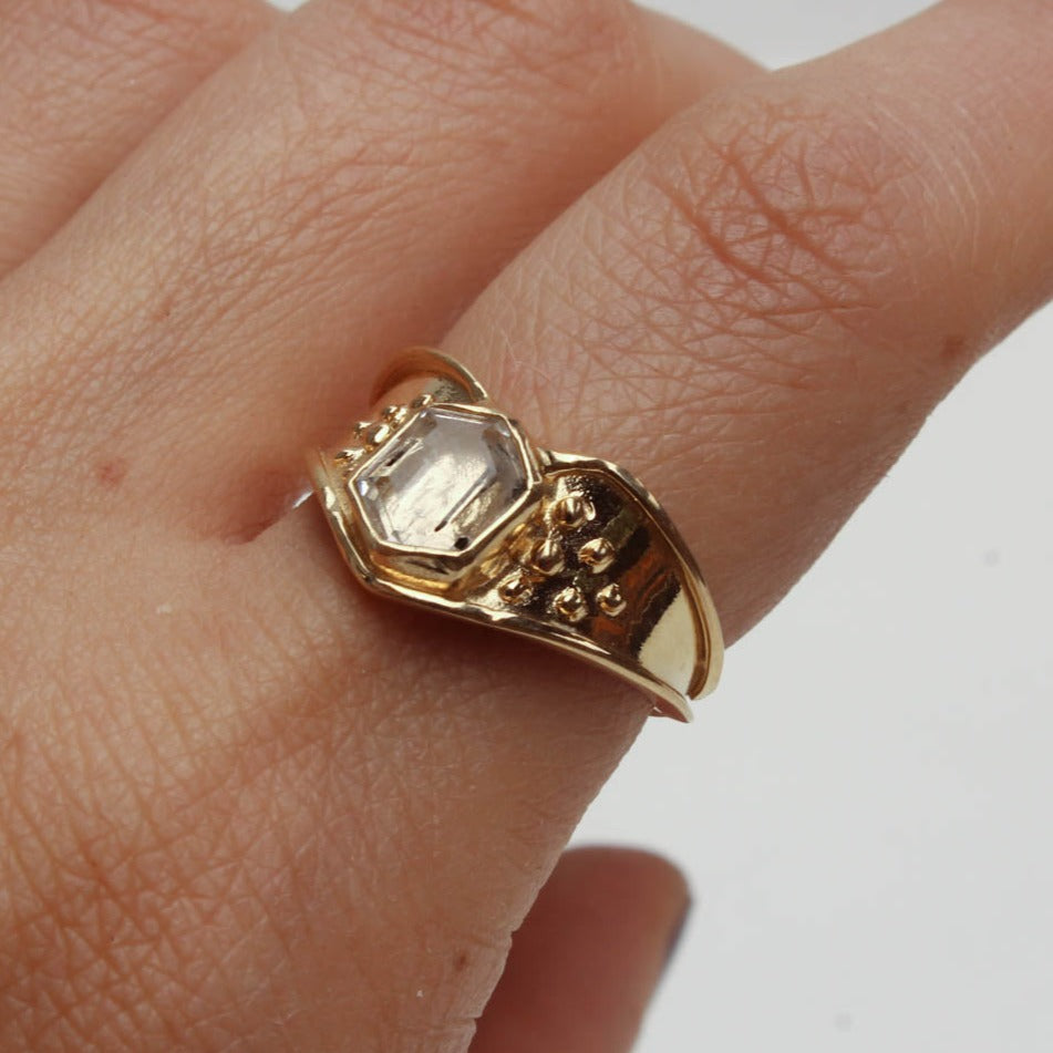 Isis Ring - Tourmalated Quartz - 14K Gold - Acid Queen Jewelry