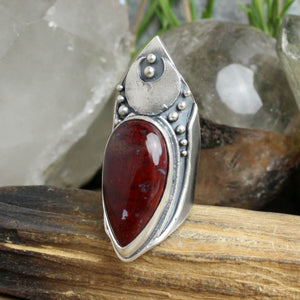 Warrior Moon Shield Ring //  Red Moss Agate  - Size 7.5