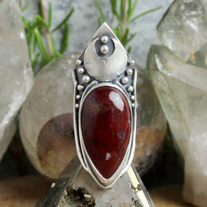 Warrior Moon Shield Ring //  Red Moss Agate  - Size 7.5