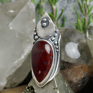 Warrior Moon Shield Ring //  Red Moss Agate  - Size 7.5