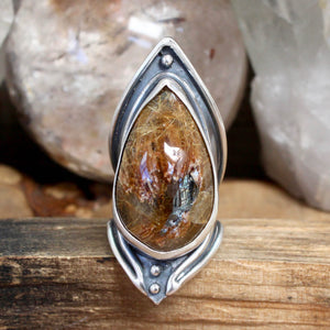 Warrior Shield Ring // Rutilated Quartz- Size 9 - Acid Queen Jewelry