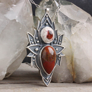 Lakshmi's Lotus Necklace  // Mexican Fire Opal and Red Jasper