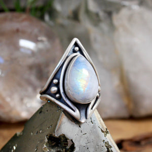 Warrior Ring // Rainbow Moonstone - Size 10 - Acid Queen Jewelry