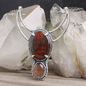 Horned Goddess Necklace // Red Jasper + Lodolite