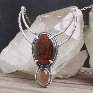 Horned Goddess Necklace // Red Jasper + Lodolite