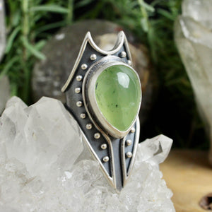 Warrior Shield Ring //  Prehnite - Size 8.5