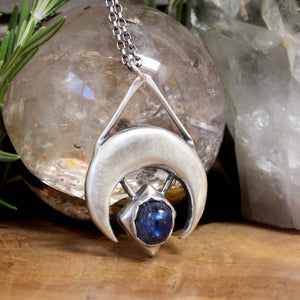 Crescent Moon + Kyanite Pendant - Acid Queen Jewelry