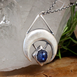 Crescent Moon + Kyanite Pendant - Acid Queen Jewelry