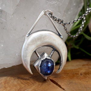 Crescent Moon + Kyanite Pendant - Acid Queen Jewelry