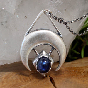 Crescent Moon + Kyanite Pendant - Acid Queen Jewelry