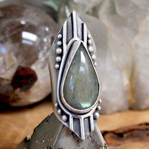 Warrior Shield Ring // Labradorite - Size 6 - Acid Queen Jewelry