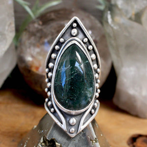 Warrior Shield Ring // Moss Agate - Size 10 - Acid Queen Jewelry