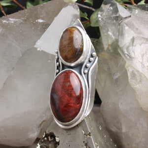 Warrior Shield Ring //  Red Pietersite + Rutilated Quartz- Size 8