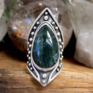 Warrior Shield Ring // Moss Agate - Size 10 - Acid Queen Jewelry