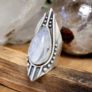 Warrior Shield Ring // Moonstone - Size 9 - Acid Queen Jewelry