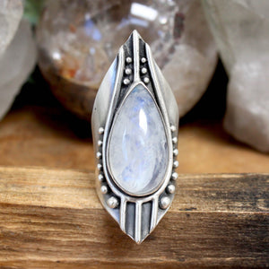 Warrior Shield Ring // Moonstone - Size 9 - Acid Queen Jewelry