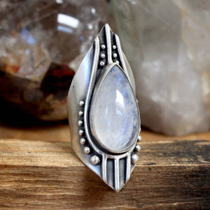 Warrior Shield Ring // Moonstone - Size 9 - Acid Queen Jewelry