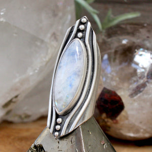 Warrior Shield Ring // Moonstone - Size 5.5 - Acid Queen Jewelry