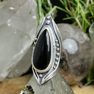 Warrior Shield Ring //  Obsidian - Size 6.5