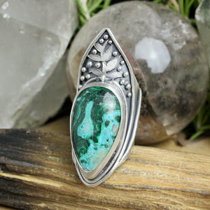 Warrior Botanical Shield Ring // Azurite Malachite- Size 8.25