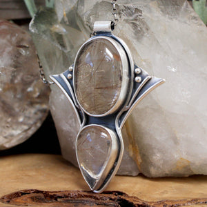 Voyager Pendant // Double Rutilated Quartz - Acid Queen Jewelry