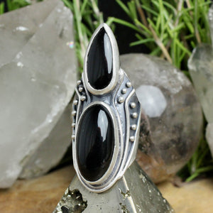 Warrior Shield Ring // Double Black Onyx - Size 11.5