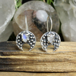 Moon Dangle Earrings //  Rainbow Moonstone