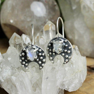 Moon Dangle Earrings //  Rainbow Moonstone